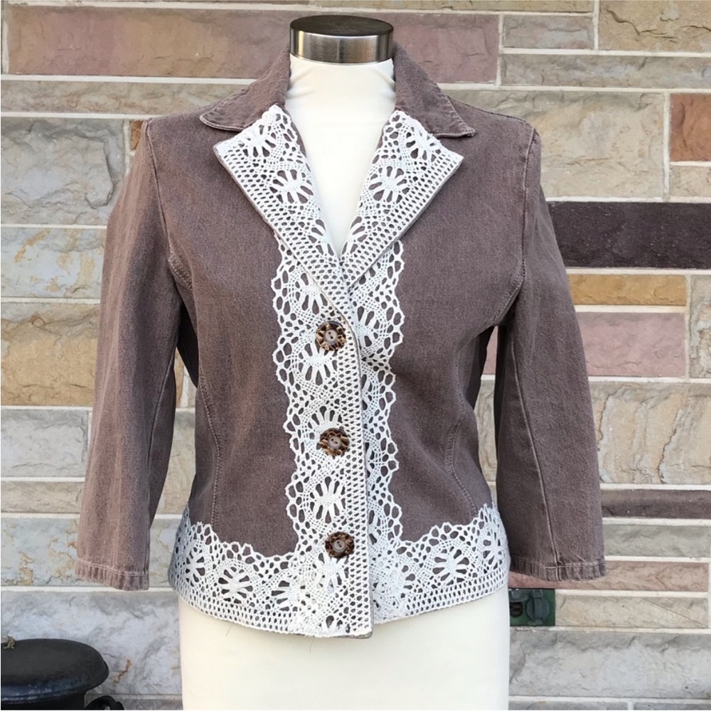 Newport News Jeanology Lace Trimmed Denim‎ Jacket
